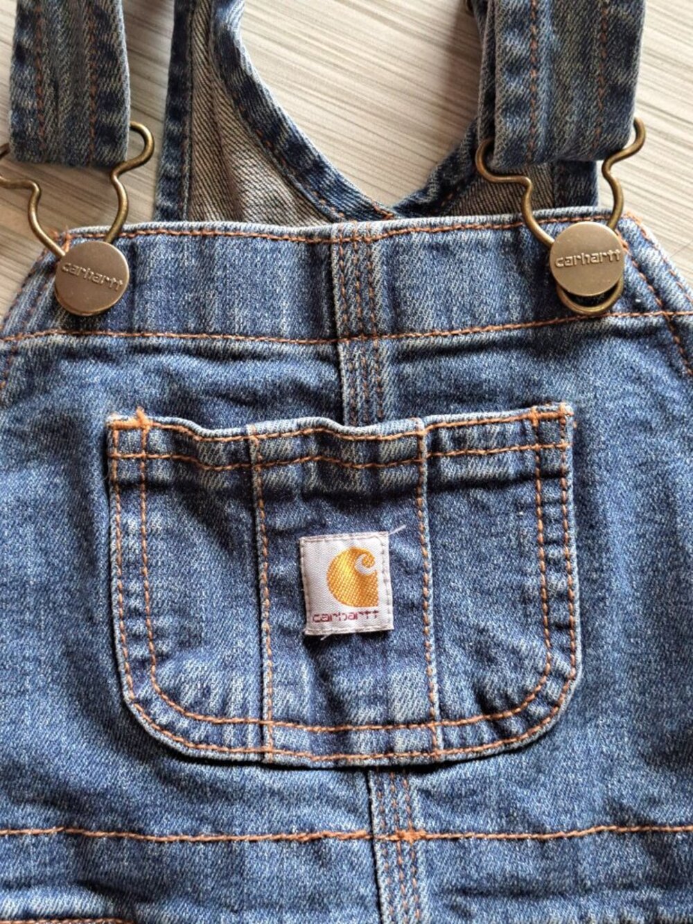 Carhartt Baby Denim Overalls 24M Adjustable Straps Snap Leg Openings Blue Jeans - Picture 2 of 6
